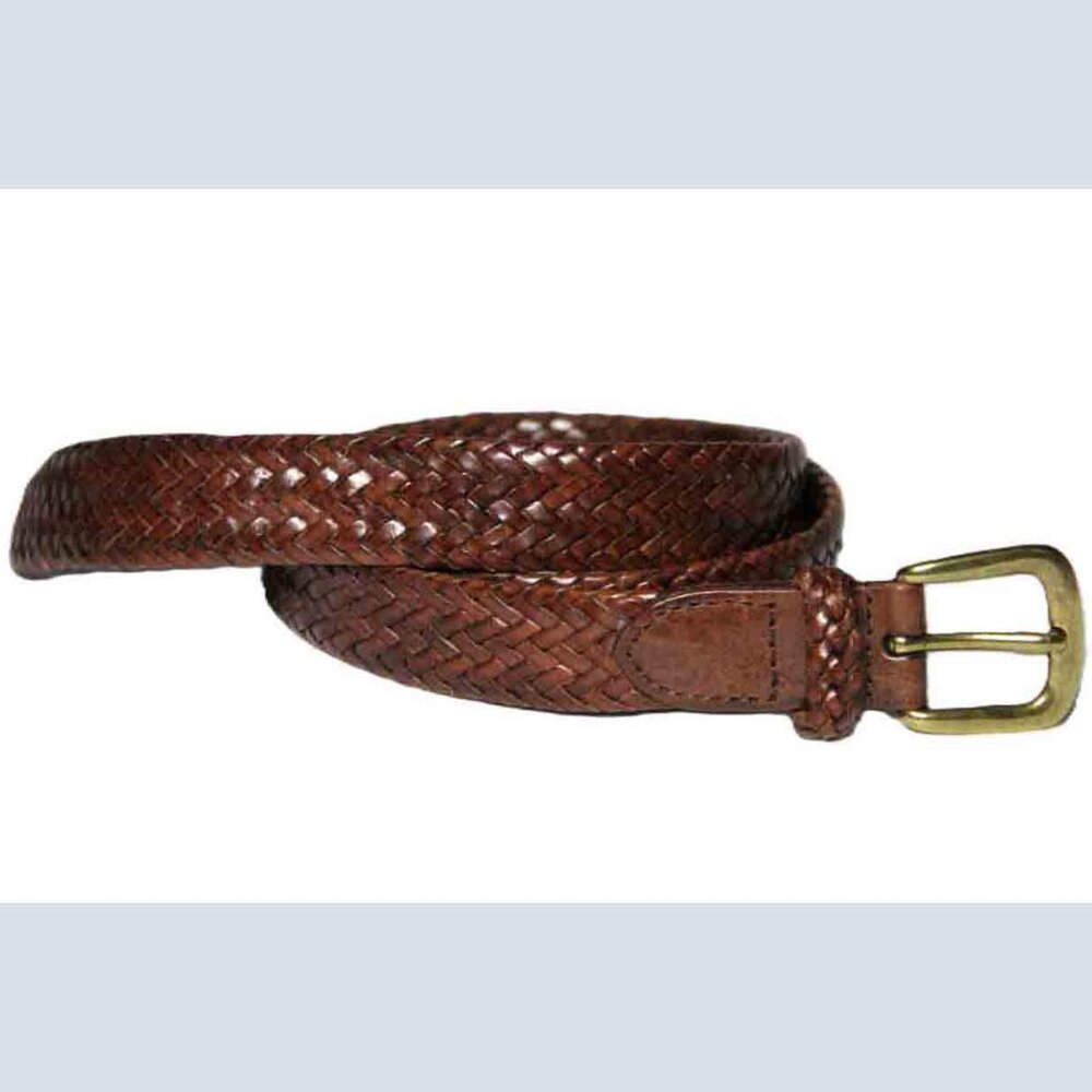 Talbots Brown Leather Braided Belt Solid Brass Buckle Wmen's Size Medium